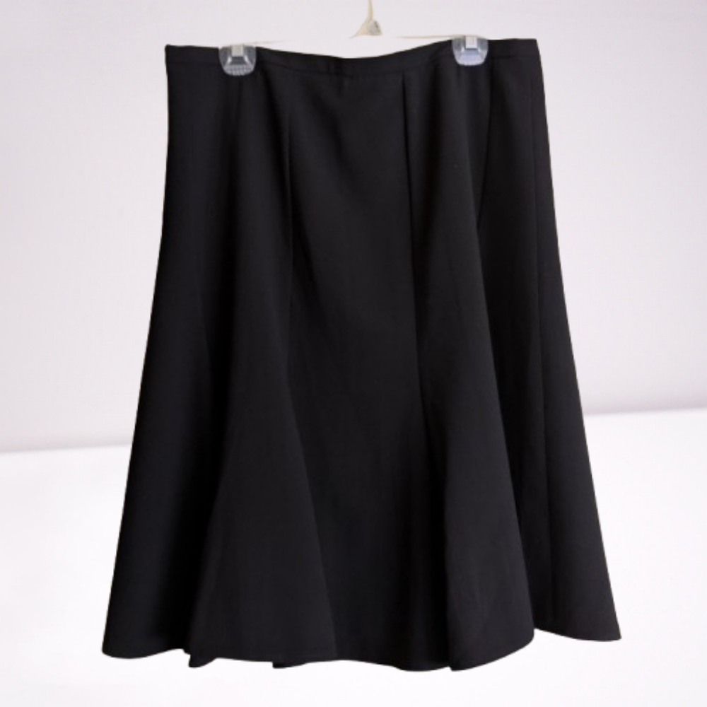 Worthington Black Classic Twirly Paneled Midi Skirt Fully Lined Polyester Rayon